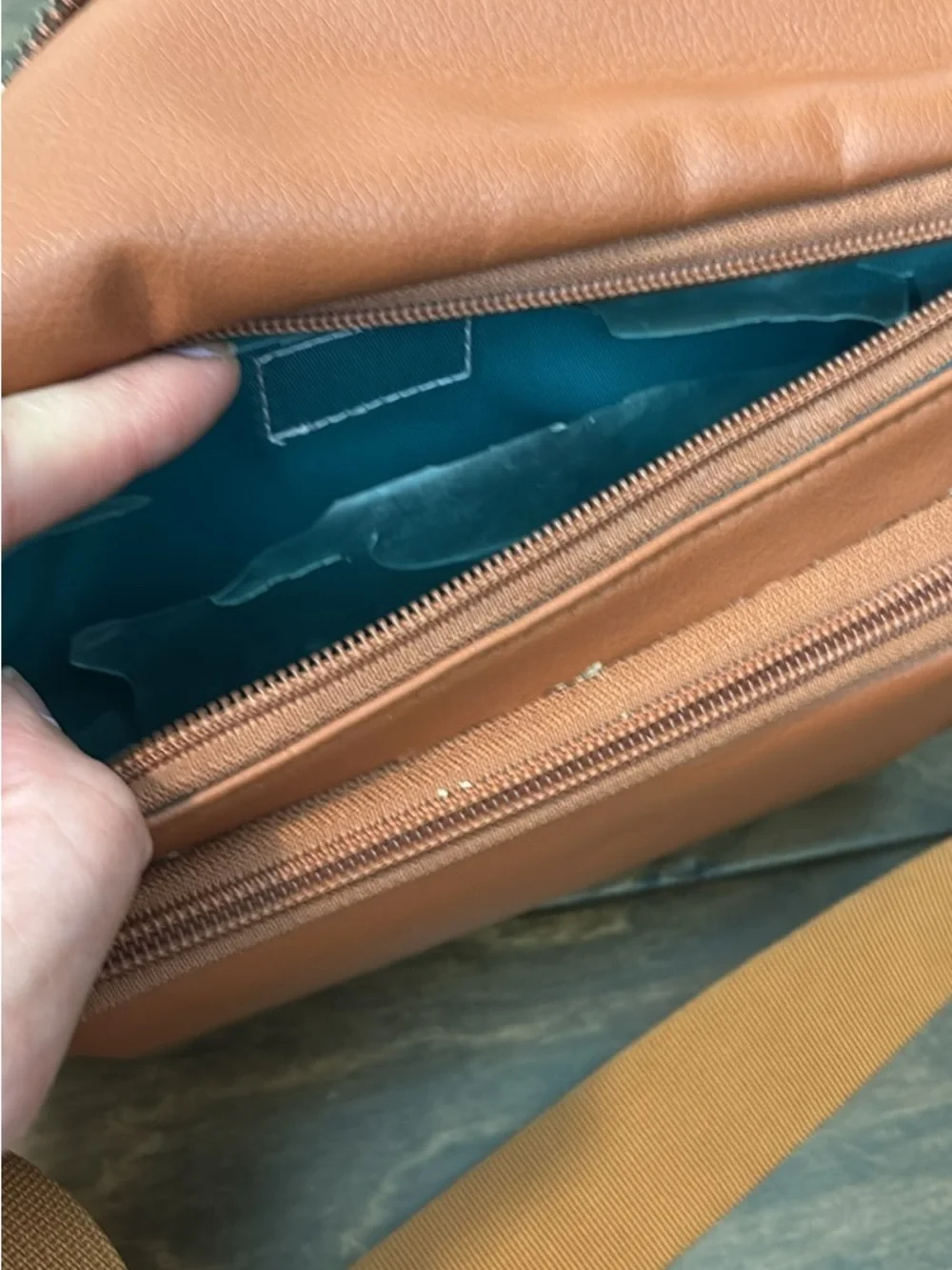 Kibou Tan Leather Fanny Pack/Sling Bag for Diaper Changing